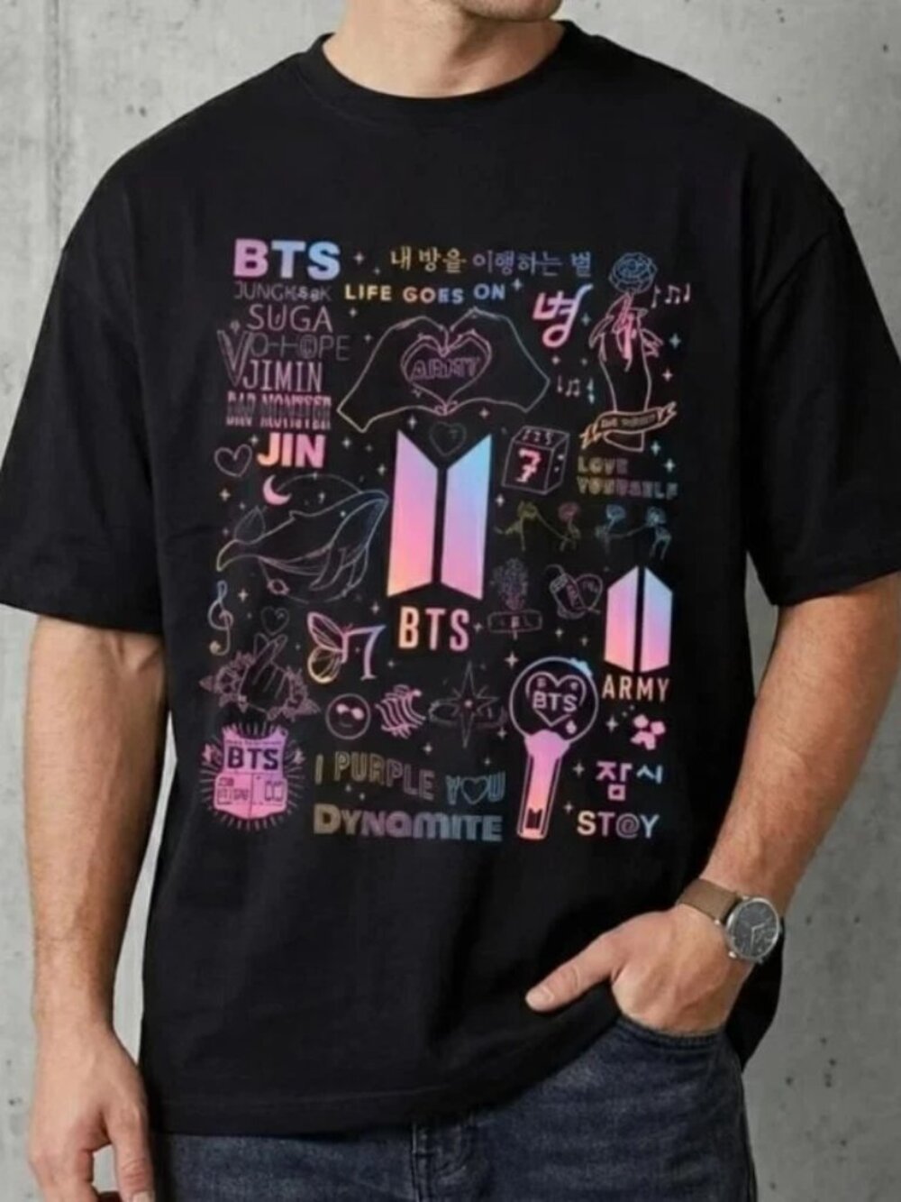 BTS Logo Doodle Neon Icons Army Fan Art Kpop Graphic T shirt